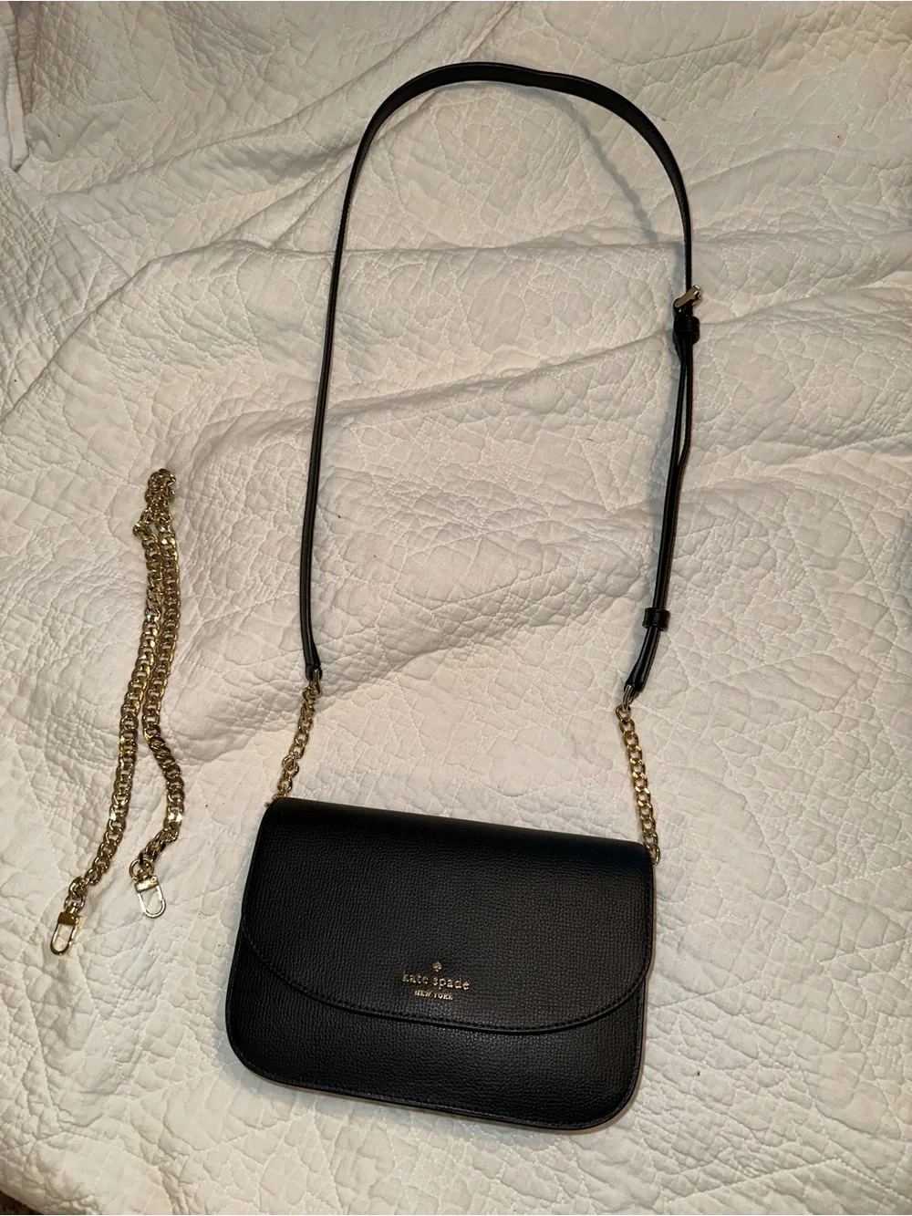 kate spade black leather shoulder bag with gold chain